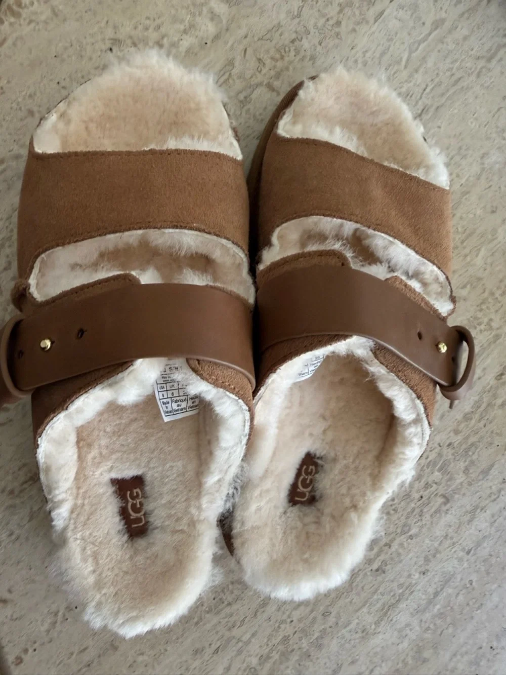 UGG Women's Chestnut Suede Shearling Mule with Buckle - Picture 3 of 5